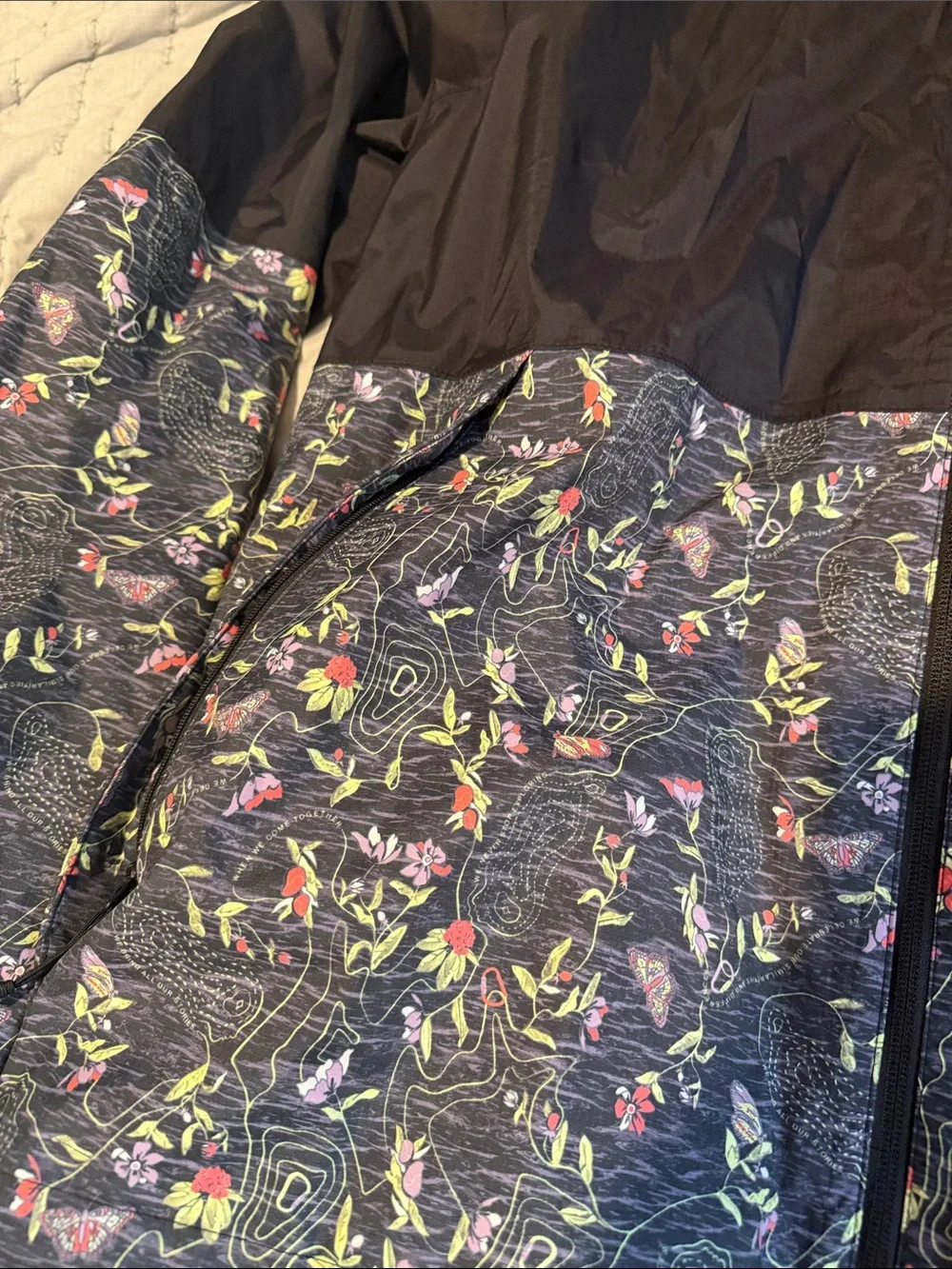 The North Face Black Hooded Windbreaker with Floral Print